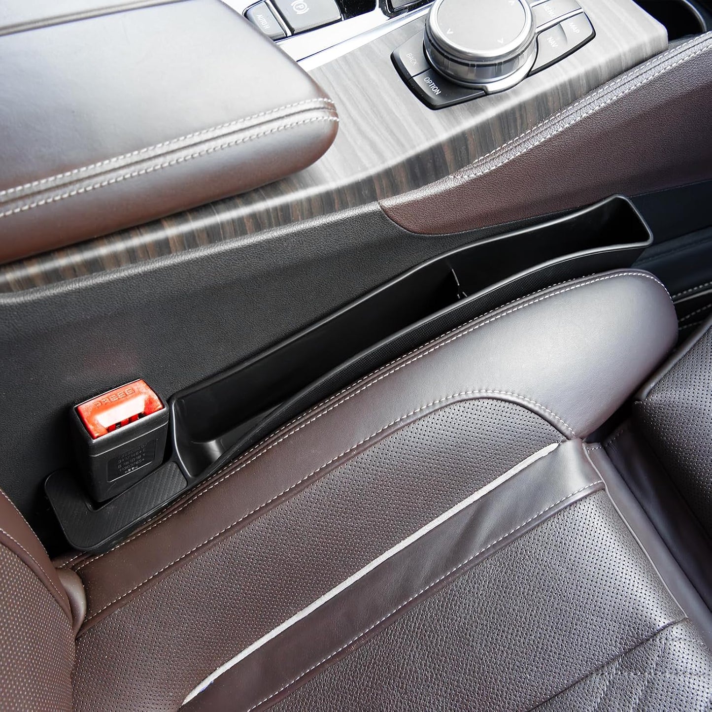 LEIWOOR Car Seat Gap Filler with Phone Holder - Universal Fit Anti-Drop Center Console Gap Blocker for Most Cars, Soft TPE Material Seat Side Storage Organizer (2 Pack)