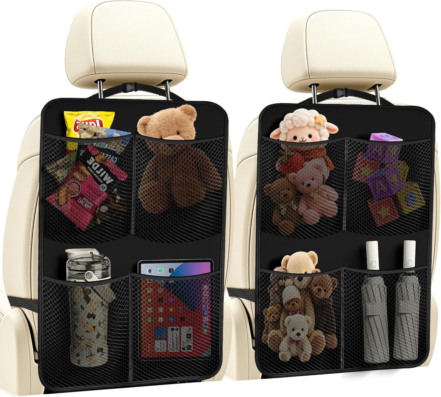 2 Pack Back Seat Cover For Kids + 4 Pocket Storage Organizer,Car Kick Mats Backseat Protector, Car Seat Back Protectors Backseat Organizer For Vehicles