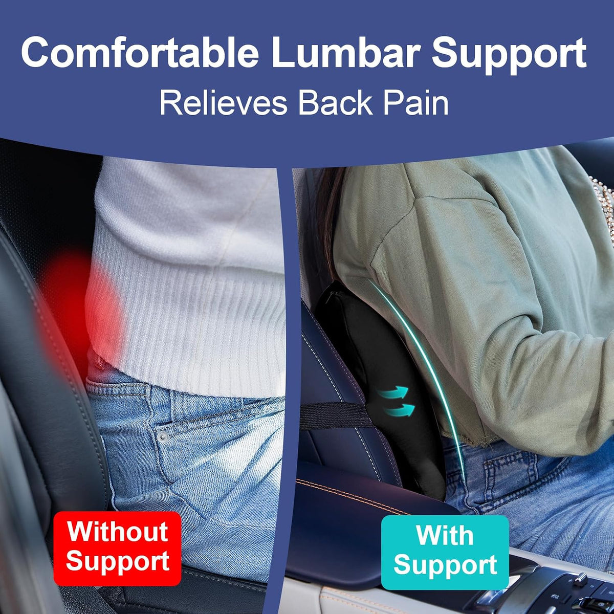 BYMECOST Lumbar Support Pillow for Car, Memory Foam Car Back Cushion