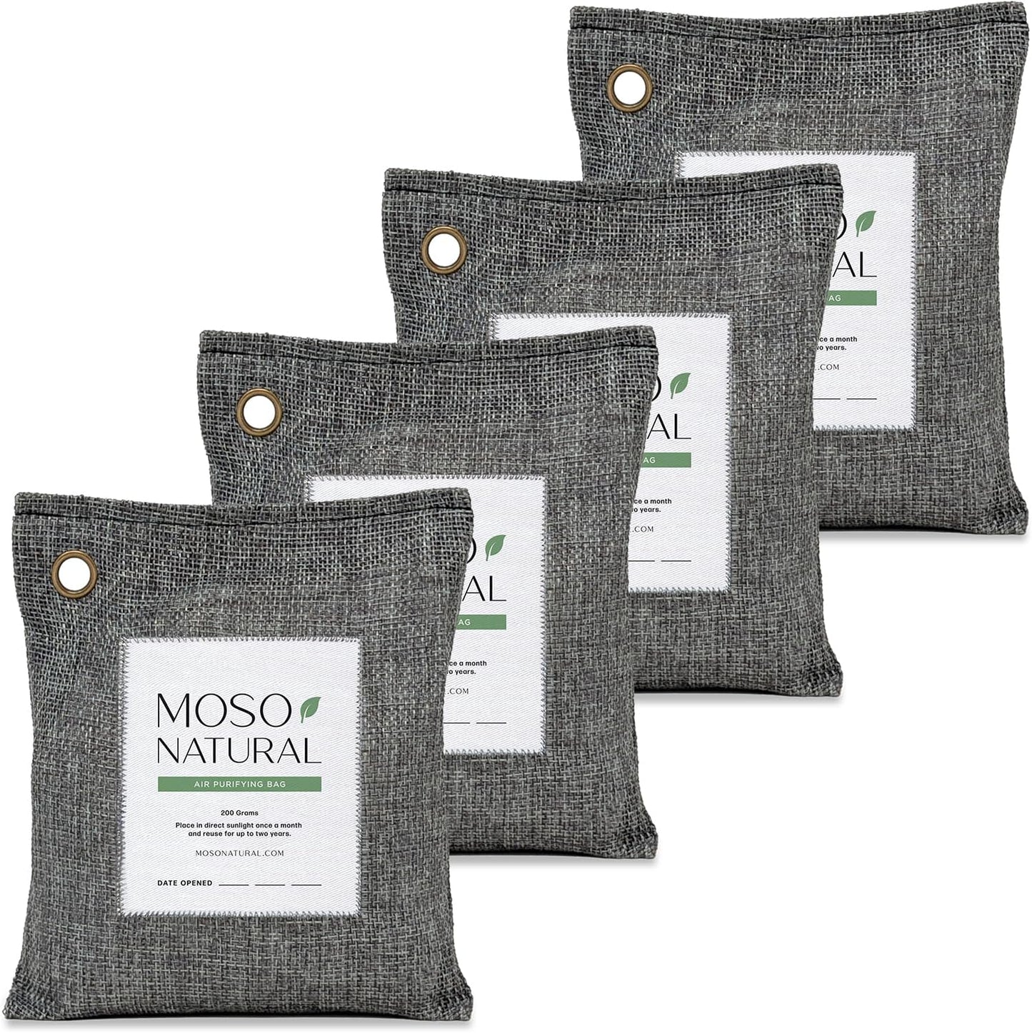 Moso Natural Air Purifying Bag 200g (4 Pack) Premium Charcoal Odor Absorber, Car Odor Eliminator & Closet Deodorizer for Home & Pet, Lasts 2 Years, Unscented Bamboo Charcoal Bags, HGTV Editors' Pick