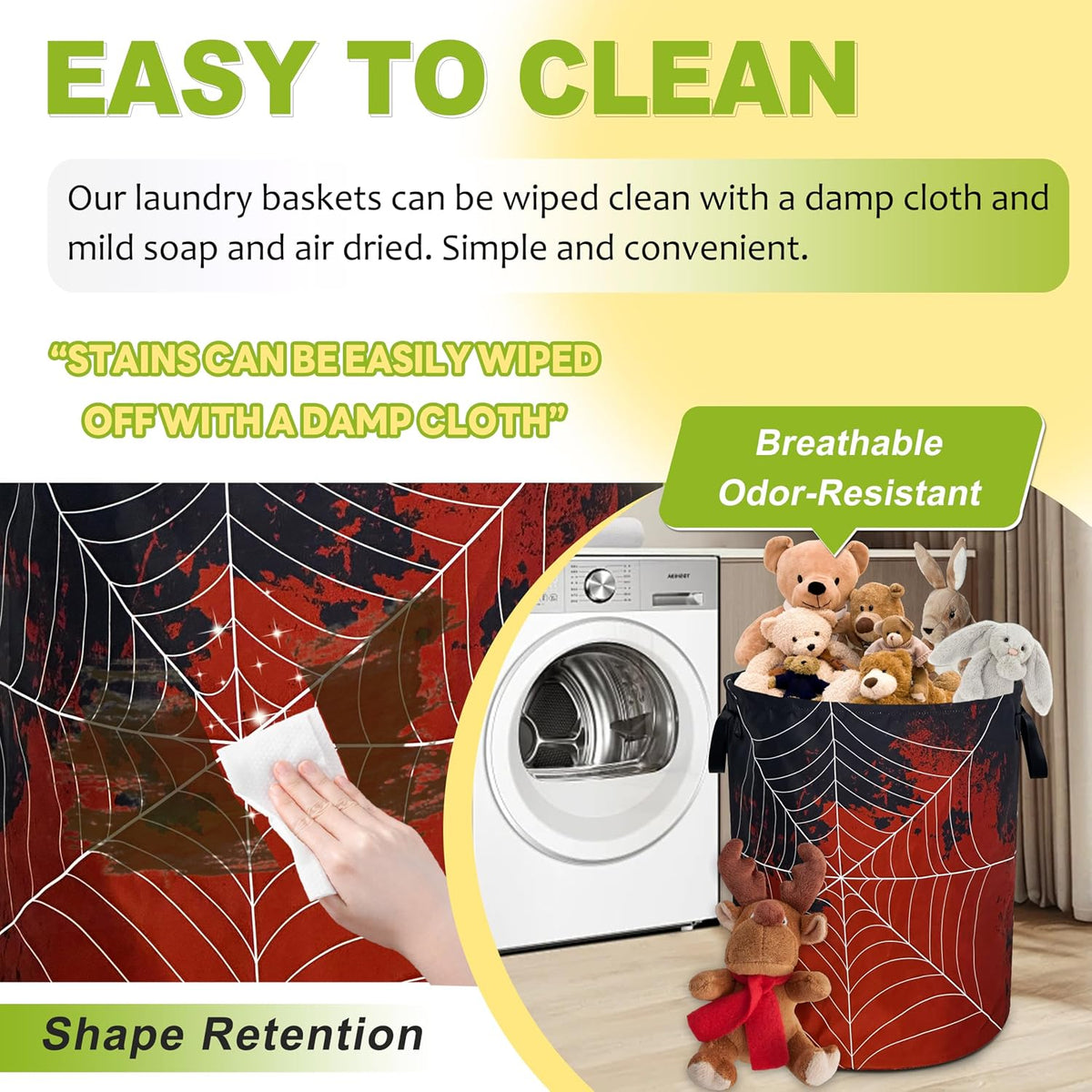 Spider Web Blood Laundry Basket Foldable Waterproof Hamper 18.9 x 16.5 Inch