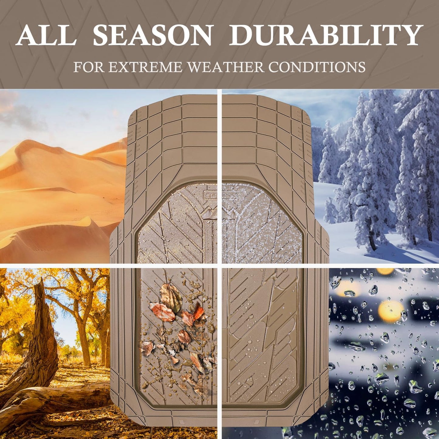 CAR PASS Heavy Rubber Car Floor Mats, Deep Waterproof Car Mats All Weather, Universal Trim-to Fit Automotive Floor Mats for Car SUV Truck Van, Durable Floor Liners All Beige