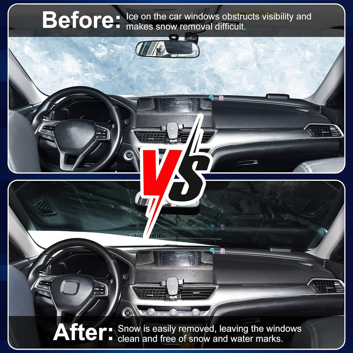 Car Windshield Sun Shade for UV Dust Ice Frost Snow Bird Droppings Outside - Extra Large Thick Oxford with 6 Straps, Summer Sunshade Winter All Weather Protector Cover Universal (Black)