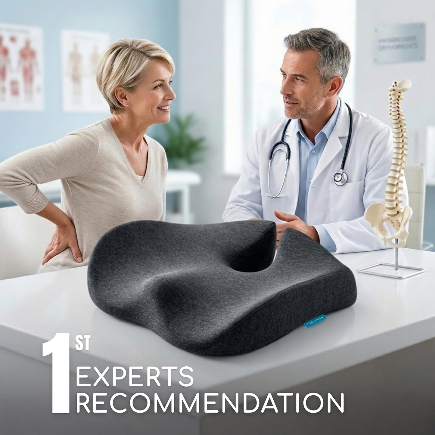 SitCushion Ergonomic Seat Cushion for Sciatica & Tailbone Pain Relief – Extra Large Memory Foam Office Chair Cushion for Long Sitting, Orthopedic Coccyx Cushion for Desk Chair, Car & Wheelchair(Black)