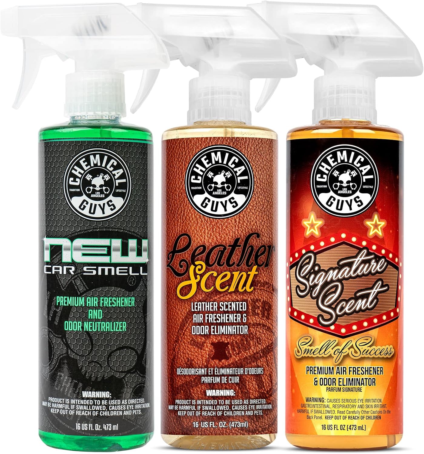 Chemical Guys AIR_301_04 New Car/Leather/Signature Scent Sample Kit, Great for Cars, Trucks, SUVs, RVs, Home, Office & More (4 fl oz - 3 Items)