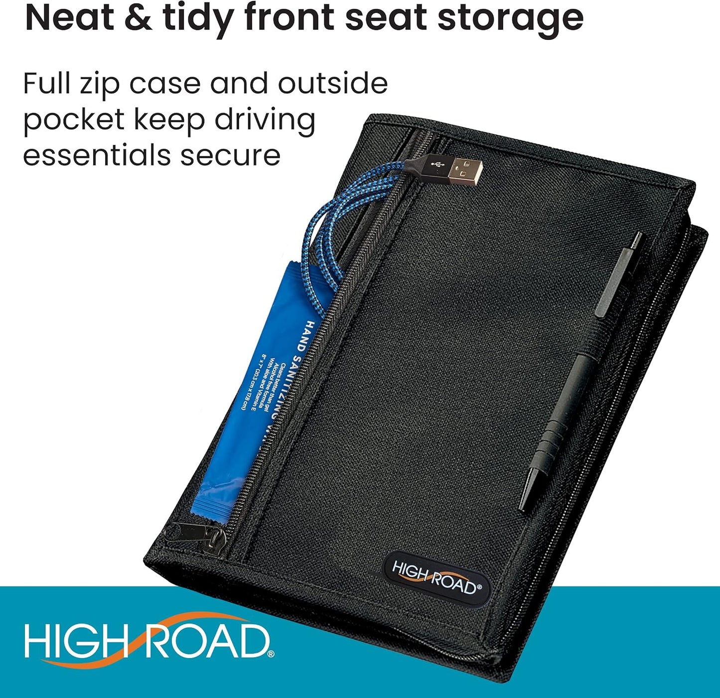 High Road Car Glove Box Organizer, Registration and Insurance Document Holder and Car Manual Holder with Flexible Secure Zippered Case and Note Pad
