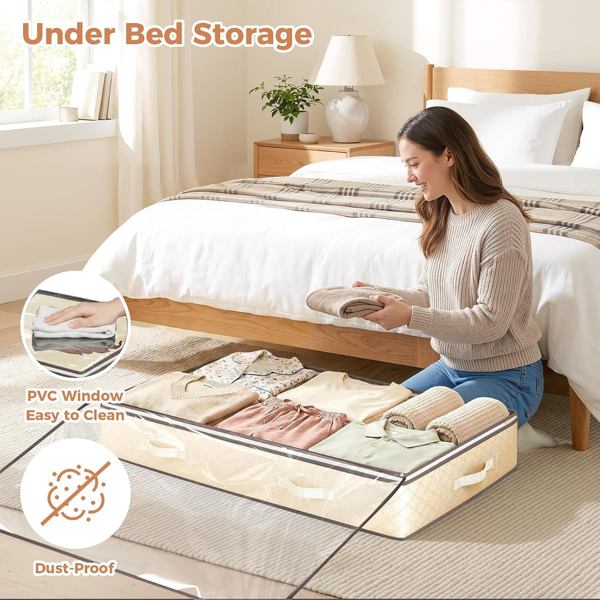 Budding Joy 95L Under Bed Storage Containers, 2 Pack Beige