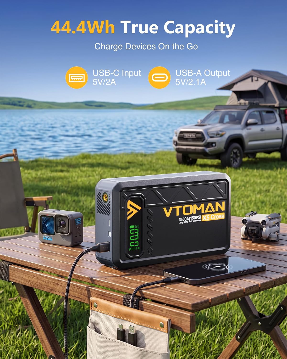 VTOMAN X5 Cross 3500A Jump Starter with Air Compressor, Car Battery Jumper