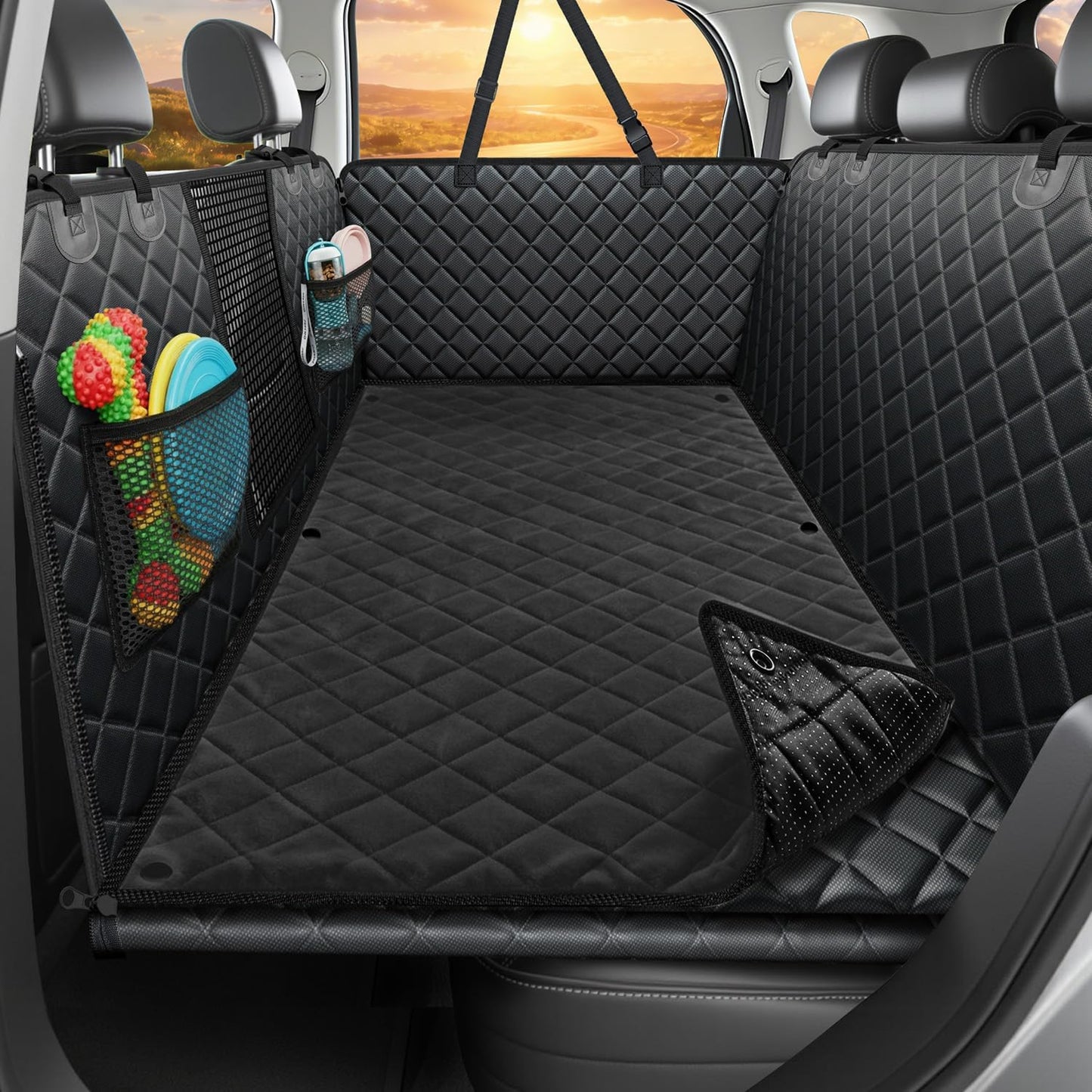 URPOWER 2026 Upgraded Back Seat Extender for Dogs - Large Hard Bottom Dog Car Seat Cover Holds 550lbs, Waterproof Dog Hammock Pet Bed with High-Density Foam Non-Slip Backseat Protector