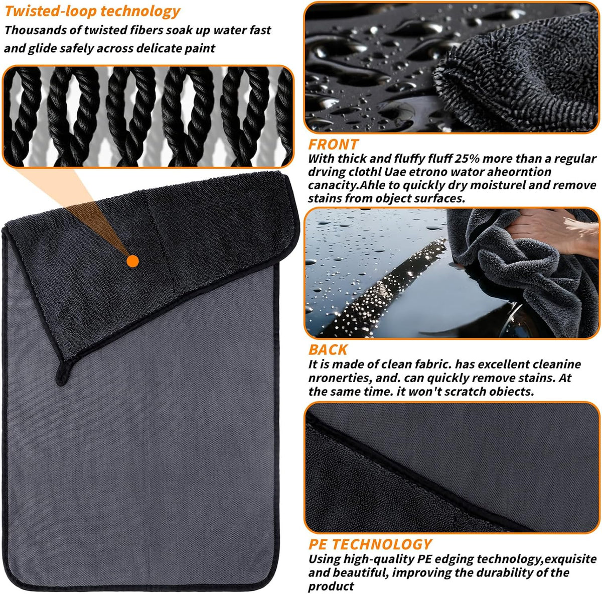 8 Pack Microfiber Car Towels, 36" x 24" Microfiber Cleaning Cloth, 600 GSM