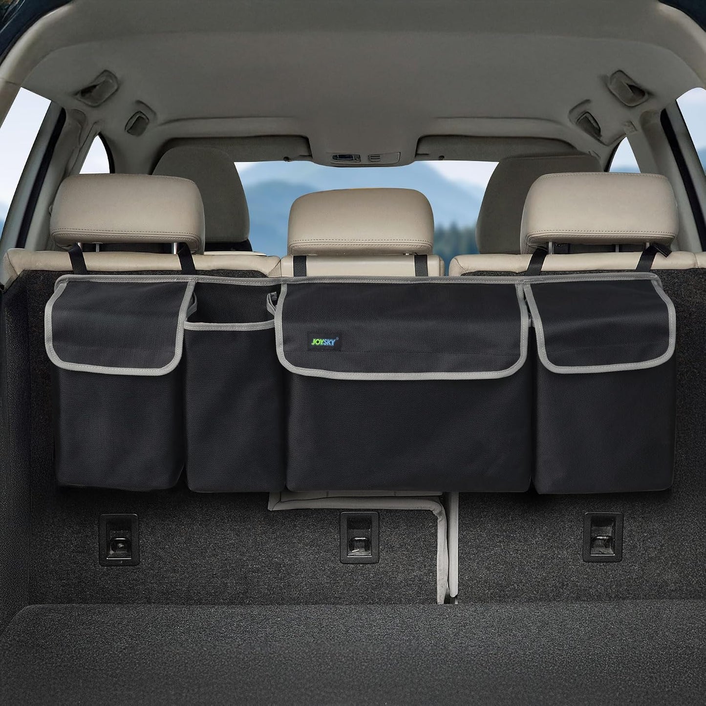 JOYSKY Trunk Organizer and Car Seat Protectors 2 Pack, Space-saving Hanging Car Organizer, Large Seat Cover Protectors, Road TripAccessories
