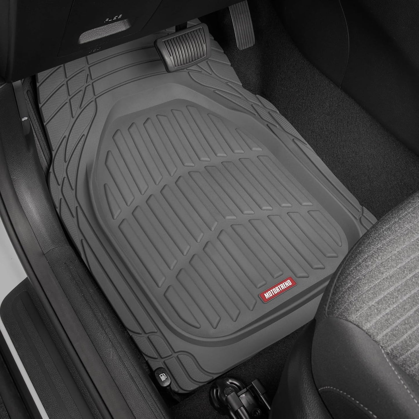 Motor Trend 2 Piece Front Car Floor Mats- Gray FlexTough Contour Liners-Deep Dish Heavy Duty Rubber Floor Mats for Car SUV Truck & Van-All Weather Protection, Universal Trim to Fit