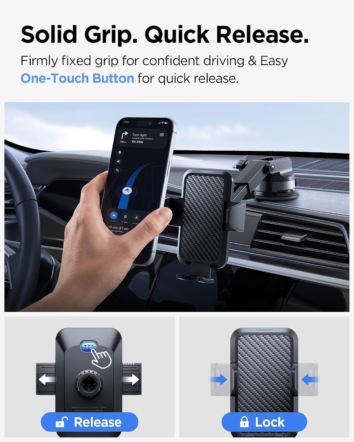 Spigen Carbon Fiber Dashboard Car Mount with Multi-Angle Telescopic Arm