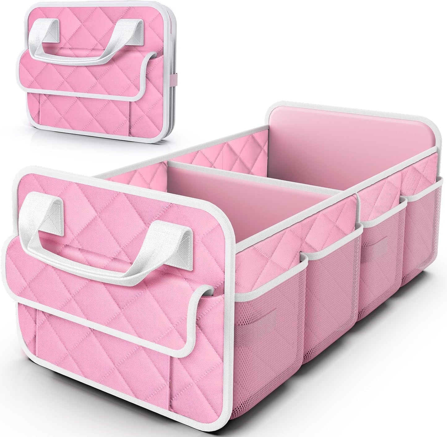 HOTOR Trunk Organizer for SUV – Foldable & Portable Car Organizers and Storage with 2 Compartments, Large Capacity Car Trunk Organizer Car Accessories for Truck Sedan, Pink, 21.7" x 12.8" x 11.0"
