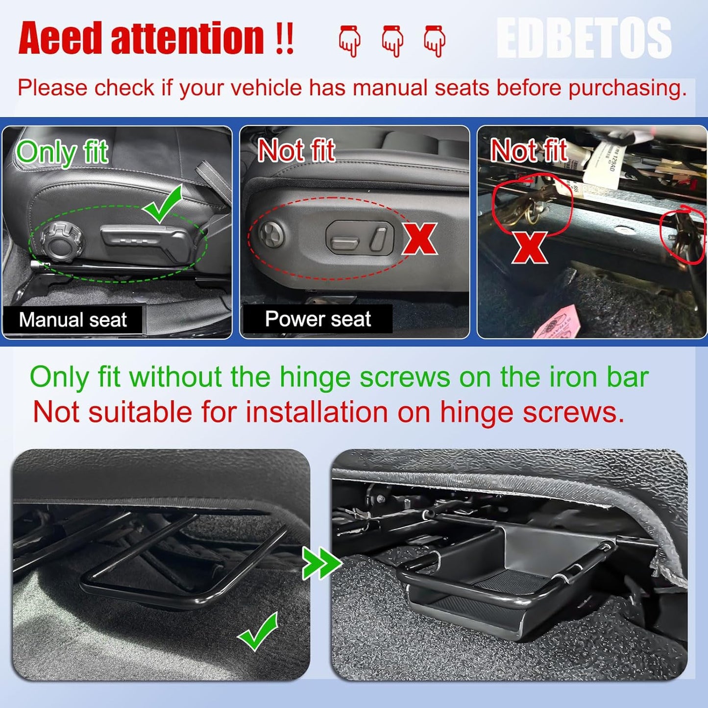 EDBETOS Front Under-Seat Consoles Tray Compatible with Jeep Wrangler JL/JLU 2018-2023 2024 2025 and Jeep Gladiator JT Truck 2020-2024 2025 Accessories Hidden Storage Organizer (Manual Seat Only)