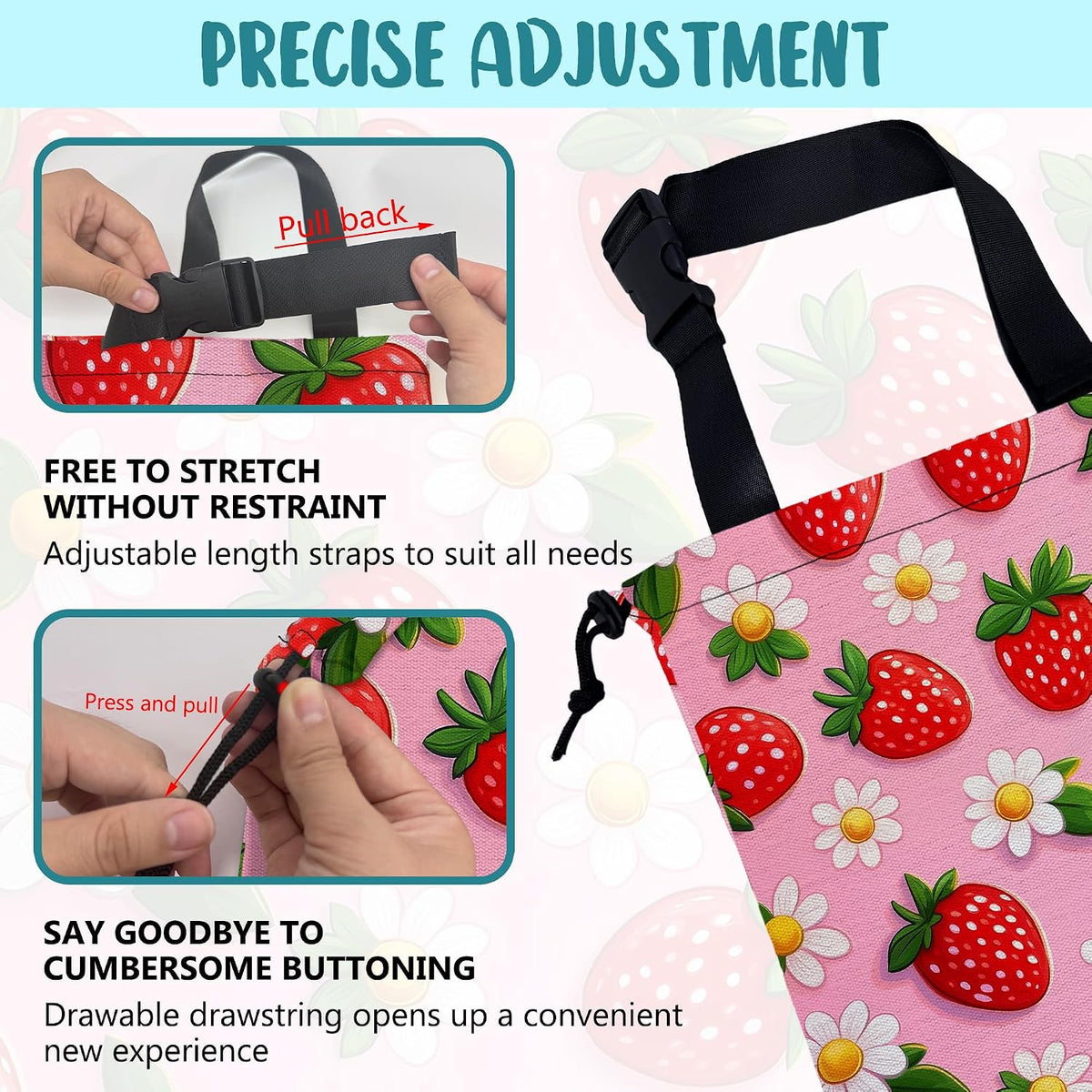 Car Garbage Bag Abstract Strawberry and Floral Hanging Canvas Car Trash Bag Drawstring Car Back Seat Organizer for Car Back Front Seat Console with Adjustable Buckle