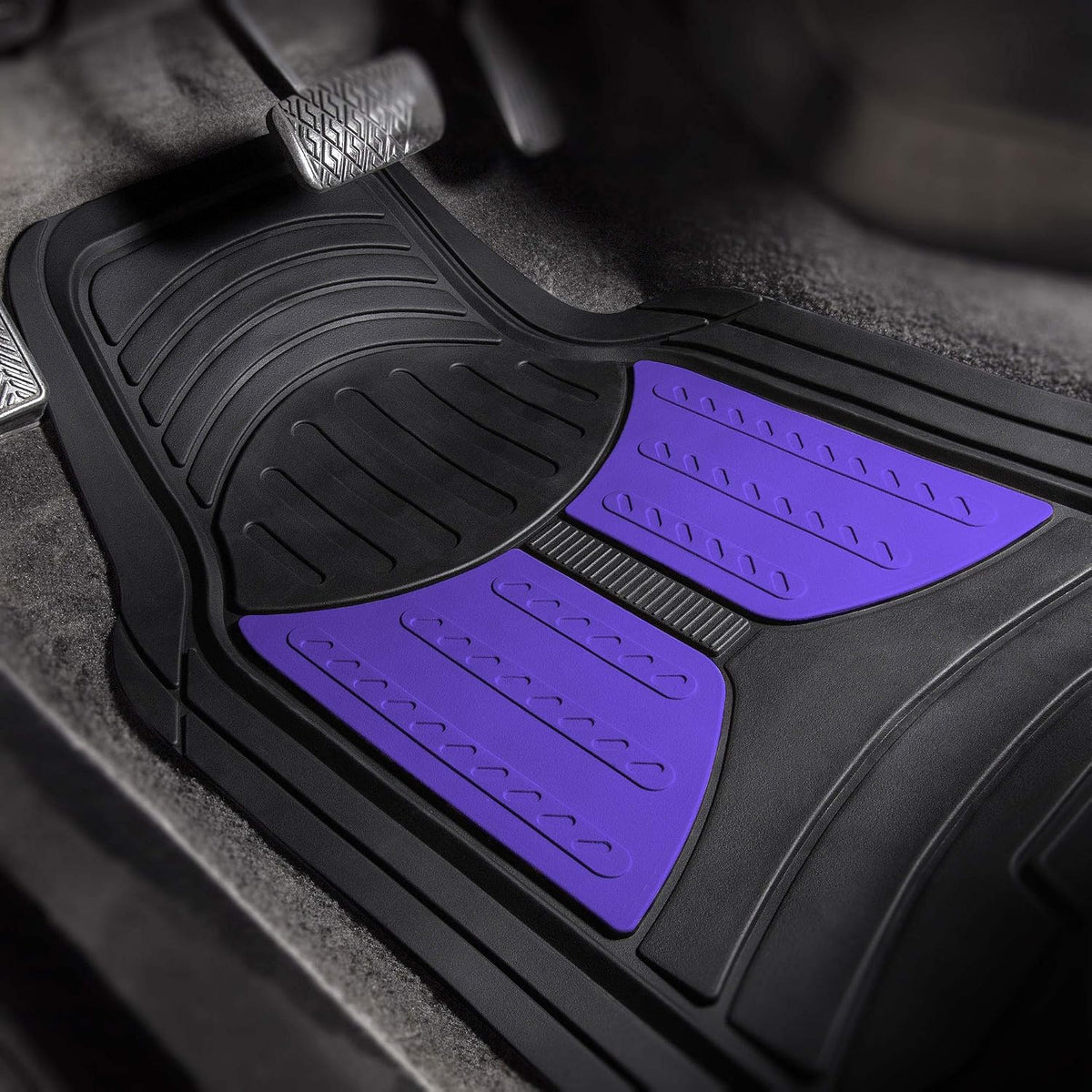 FH Group Monster Eye Full Set Rubber Floor Mats w. Trimmable Vinyl Trunk Liner/Cargo Mat Black- Fit Most Car, Truck, SUV, or Van (Blue/Black) F11313- F16403