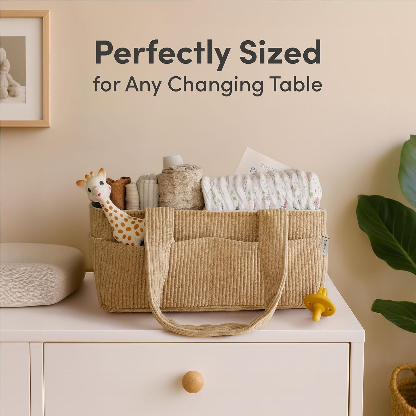 PUTSKA Baby Diaper Caddy Organizer for Changing Table – Stylish Nursery Storage Basket, Newborn Essentials, Baby Shower Gifts and Registry Must-Haves for Boy or Girl, Car Diaper Caddy, Corduroy Mocha