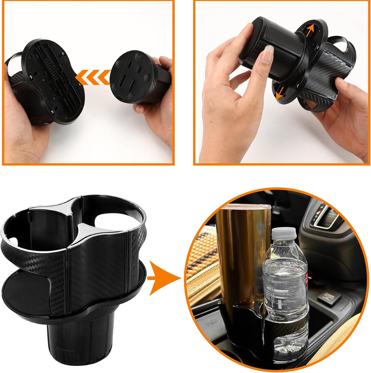 Double Cup Holder for Car, 2 in 1 Extra Cup Insert with Expandable Base, Multifunctional Extender Expander Adapter with Elastic Open-Close Cup Mouth, Adjustable Bracket FOR 2.1''-2.9'' BOTTLE DIAMETER