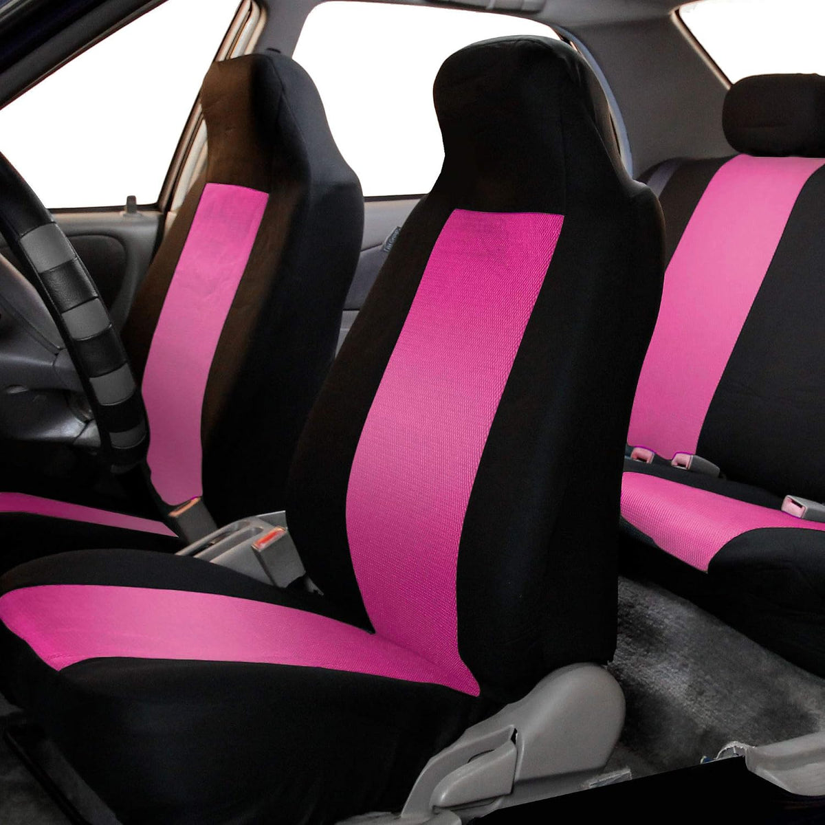 FH Group 3D Air Mesh Car Seat Covers Front Set – Universal Fit Automotive Seat Protectors, Washable Low Back Bucket Seat Covers for SUV, Sedan, Car Accessories, Pink/Black