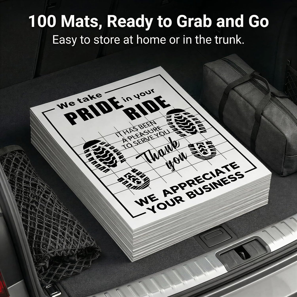 Disposable Paper Car Floor Mats, 100 Count, 20 x 16 inch, Single-Side Laminated Surface, Temporary Footwell Protection for Wet Shoes, Everyday Car Mess, Rideshare, and Passenger Pickups(White,100)