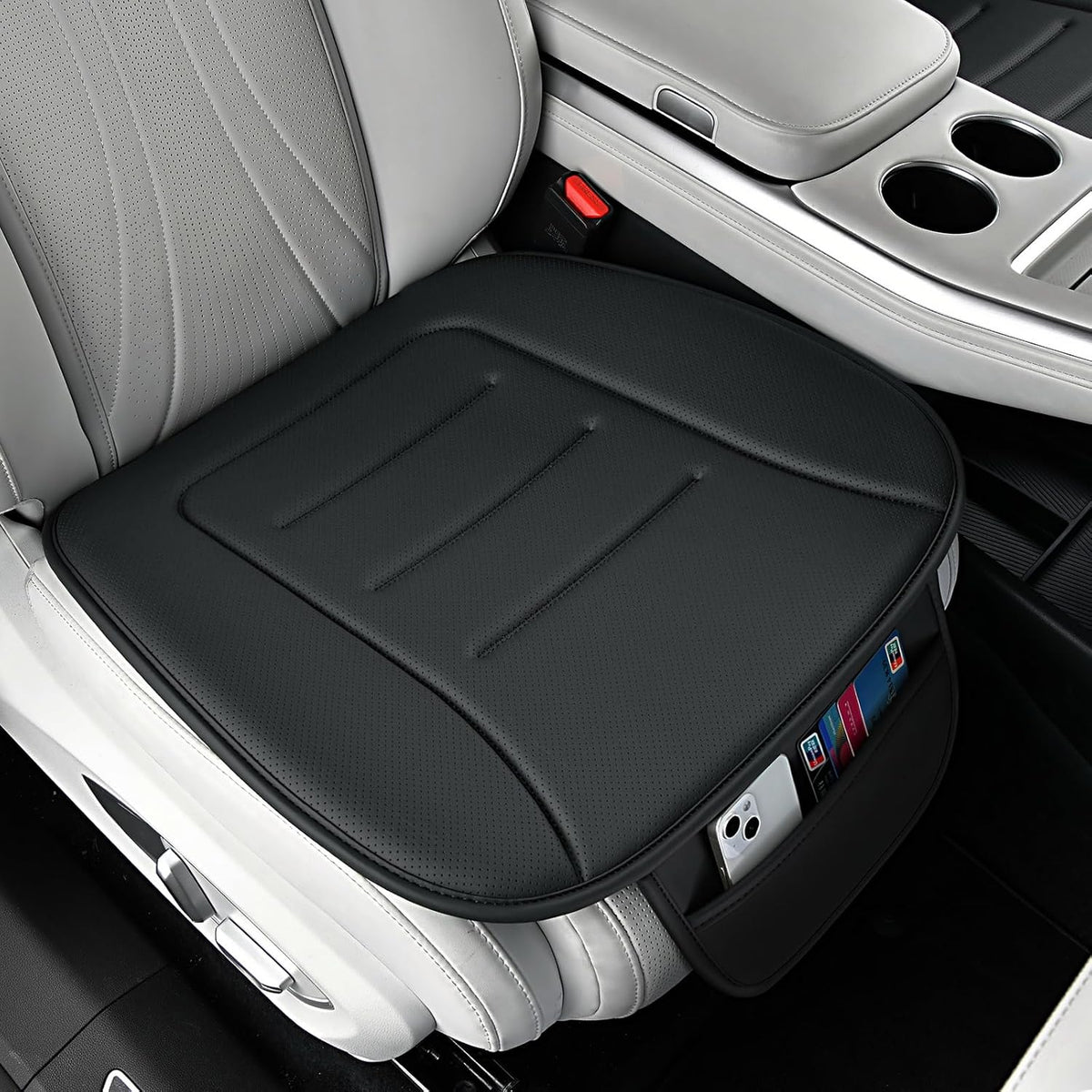 KAYI Car Seat Cushion, Comfort Memory Foam Car Cushions for Driving, Breathable Leather Surface with Anti Slip Rubber Bottom, Seat Cushion for Car and Office Chair (1 Pack, Brown)