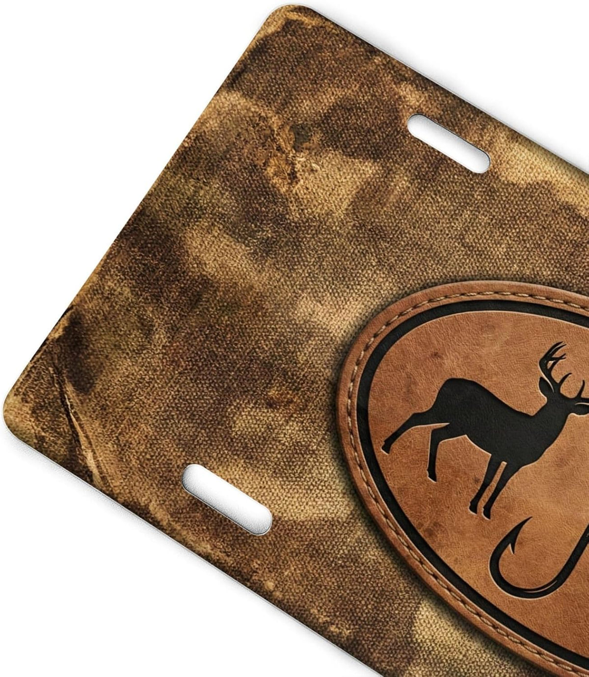 Hunting Camo Deer Duck Dog Aluminum License Plate 6x12 | Hunting Camo Decor, Standard 6x12 In, UV Printed Aluminum, 4 Pre-drilled Holes, Outdoor Front Plate, Not for DMV Use.