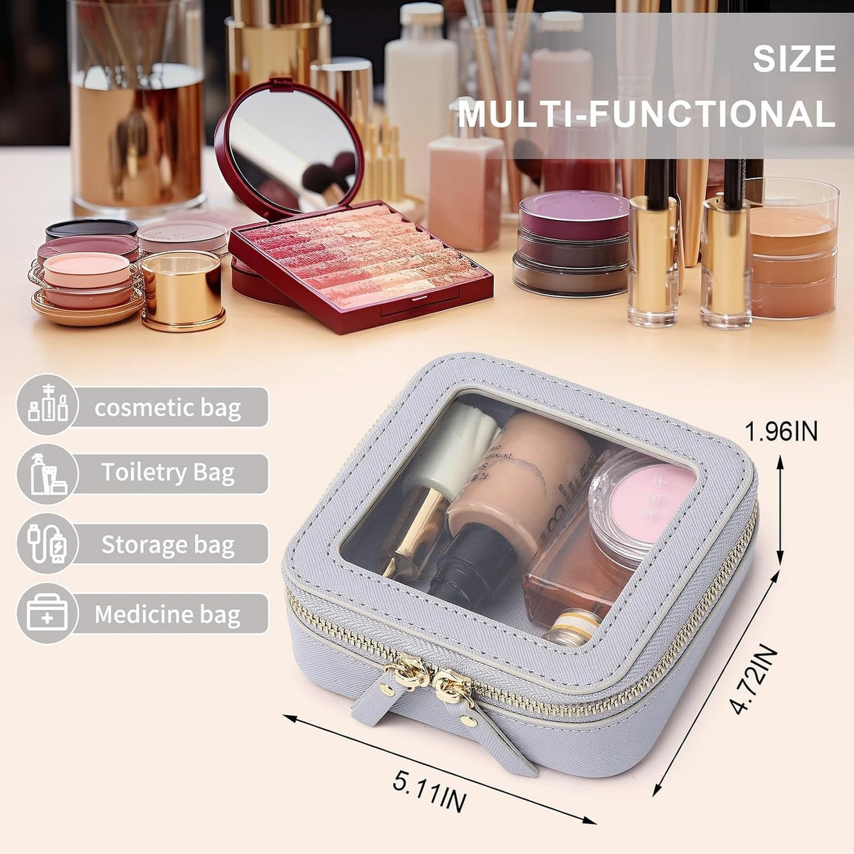 Pinkmik Mini Clear Makeup Bag, Gray, MINI-1
