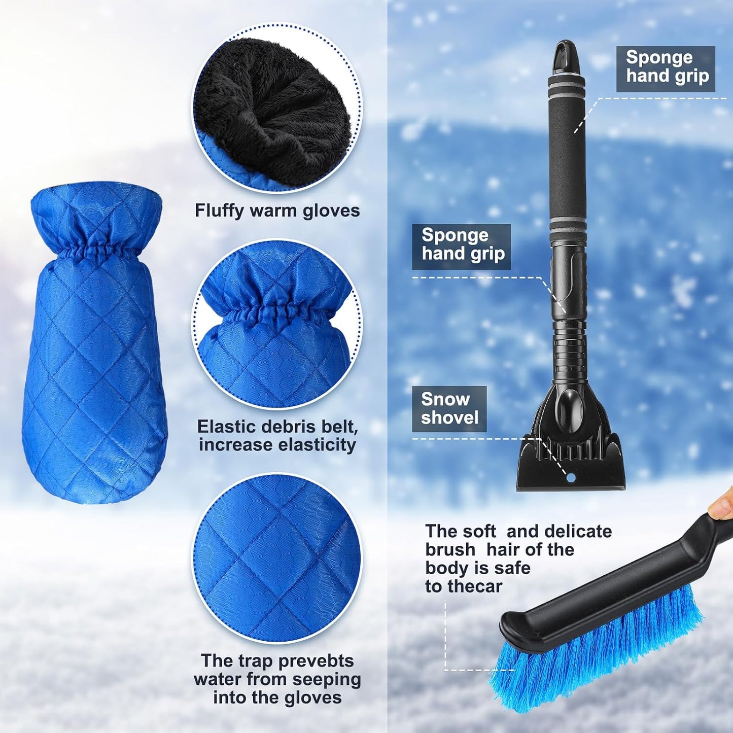 Tallew 5 Pcs Windshield Cover for Ice Kit Winter Windshield Snow with Side Mirror Cover Ice Snow Scraper, Brush and Glove Waterproof Frost Removal Guard Wiper Protector