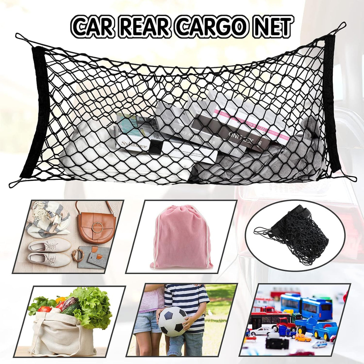 Tallew 2 Pcs Car Rear Cargo Net Adjustable, 43.3 x 15.7 Inches