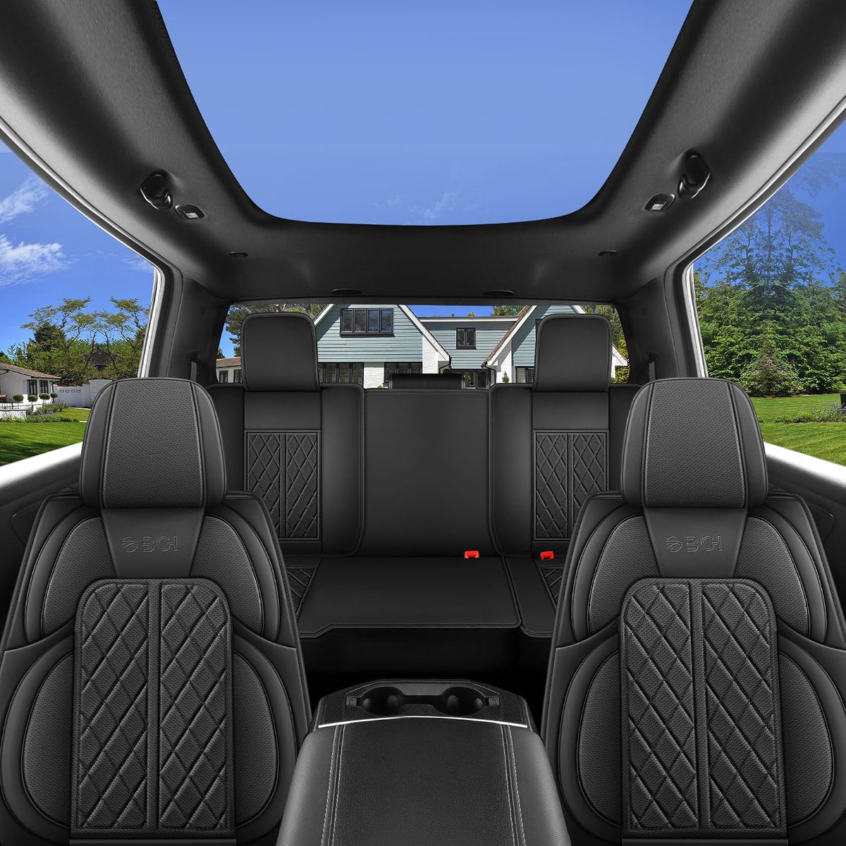 Car Seat Cover Custom Fit for Dodge Ram 1500 2500 3500 2002-2026 Faux Leather Seat Cover Set Compatible with Crew Quad Regular Cab Pickup Truck Cushions (Black, Full Set, Curved Rear)