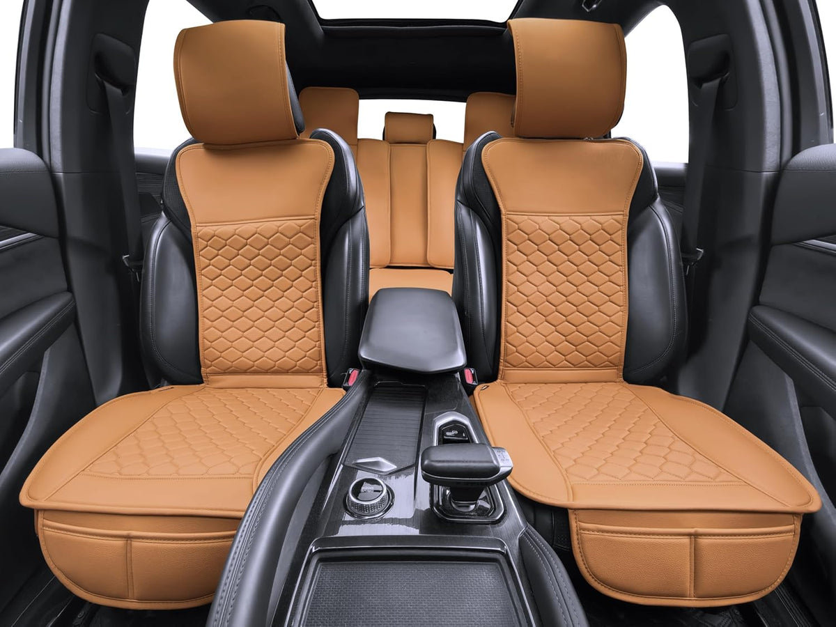Elantrip Car Seat Cover Full Set Leather Waterproof Front Rear Cognac