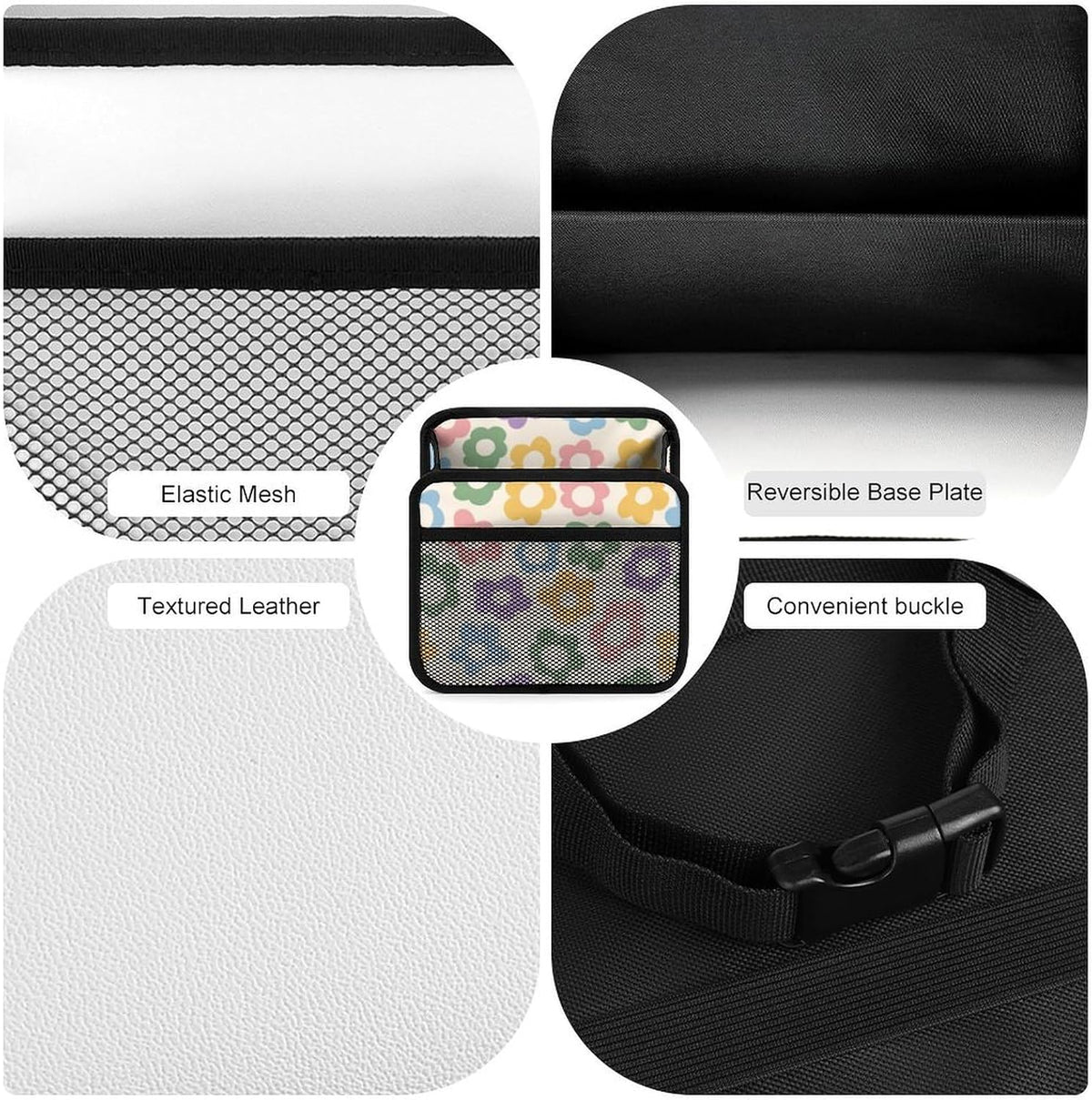 Car Backseat Organizer - Cute Aesthetic Car Storage Bin with Mesh Pocket & Reinforced Base - Universal Fit Hanging Seat Back Accessories for Women (Pastel)