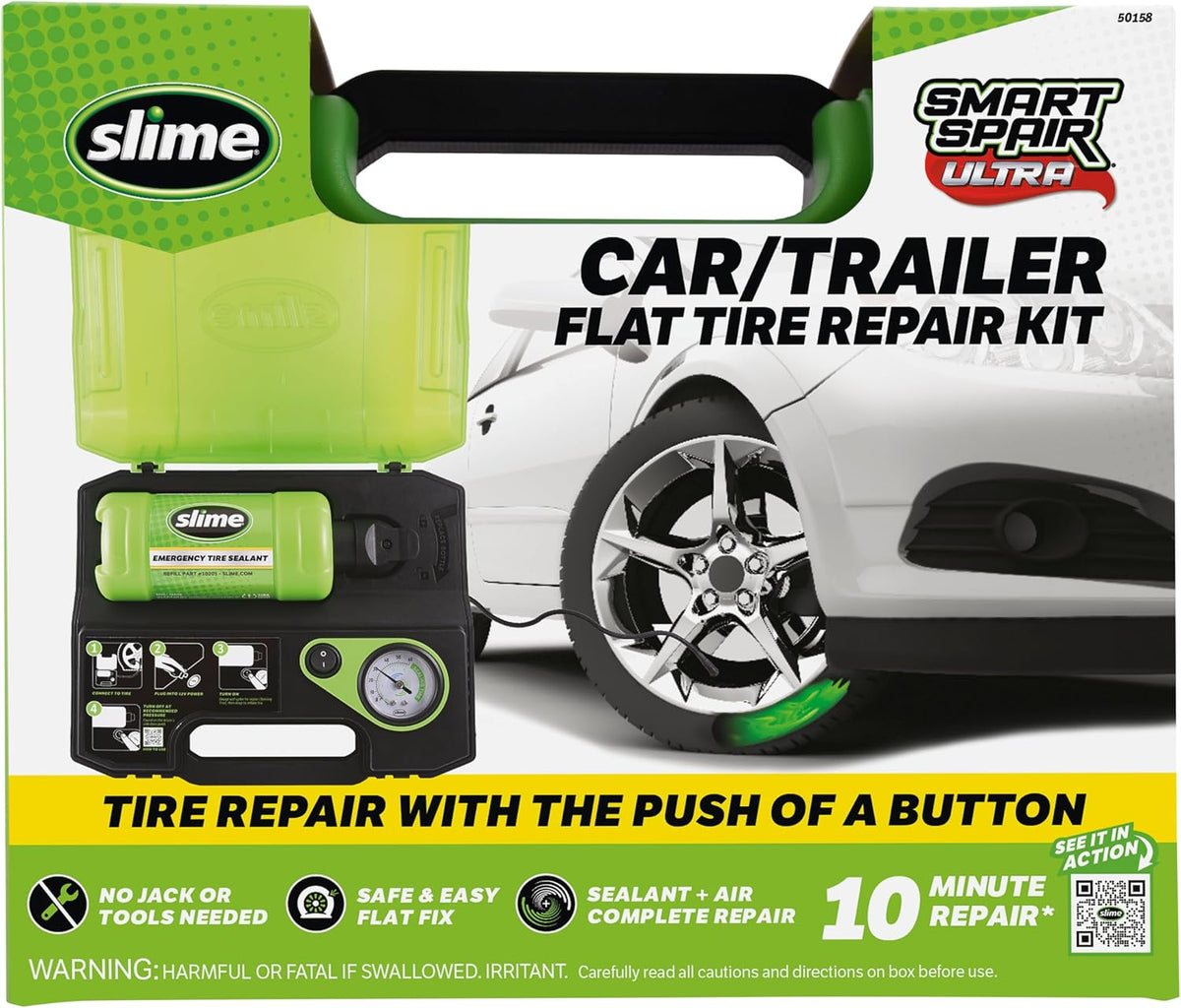 Slime 50158 Flat Tire Repair Kit, Smart Spair Ultra, All-in-One Solution, Repairs and Inflates, Car/Trailer, 10 Min Fix