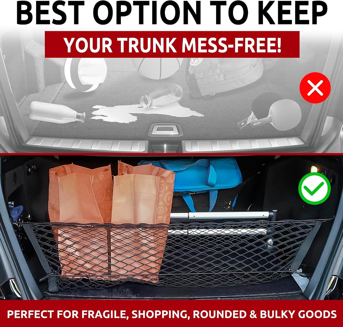 Envelope Style Trunk Mesh Cargo Net for Mercedes Benz GLK250 GLK300 GLK350 2009-2015 - Premium Trunk Organizer and Storage - Luggage Net for Crossover - Best Car Organizer for Mercedes Benz GLK
