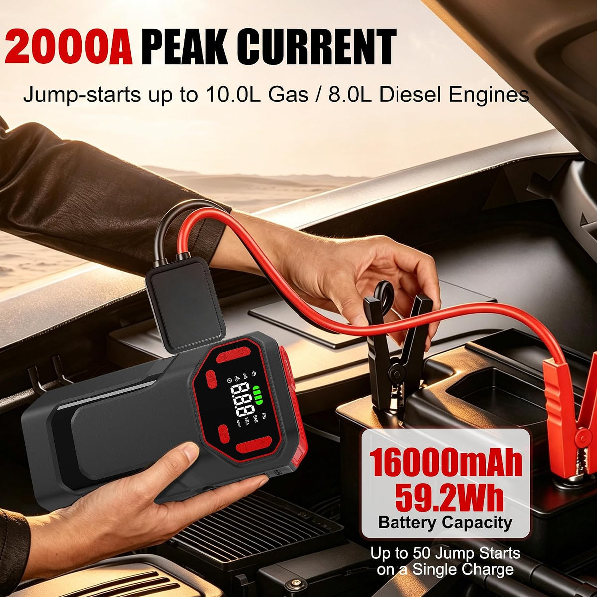 Car Jump Starter 2000A with Air Compressor