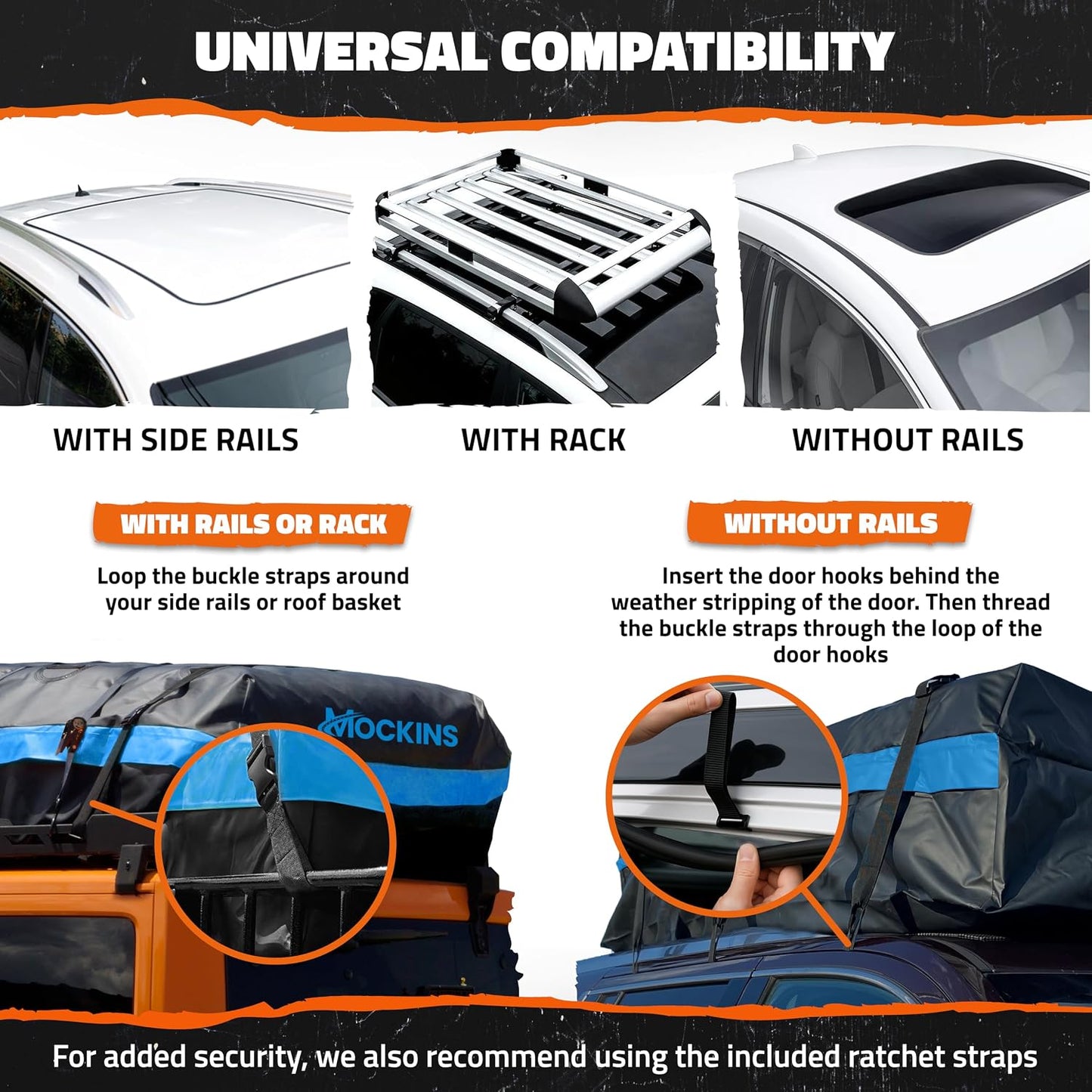 Mockins 35 Cu Ft XL All-Weather Car Rooftop Cargo Carrier Bag 80"x40"x19" | Vehicle Soft-Shell Carriers for Vehicles With or Without Roof Racks | Secure Luggage Bag for Car Roof Storage & Accessories