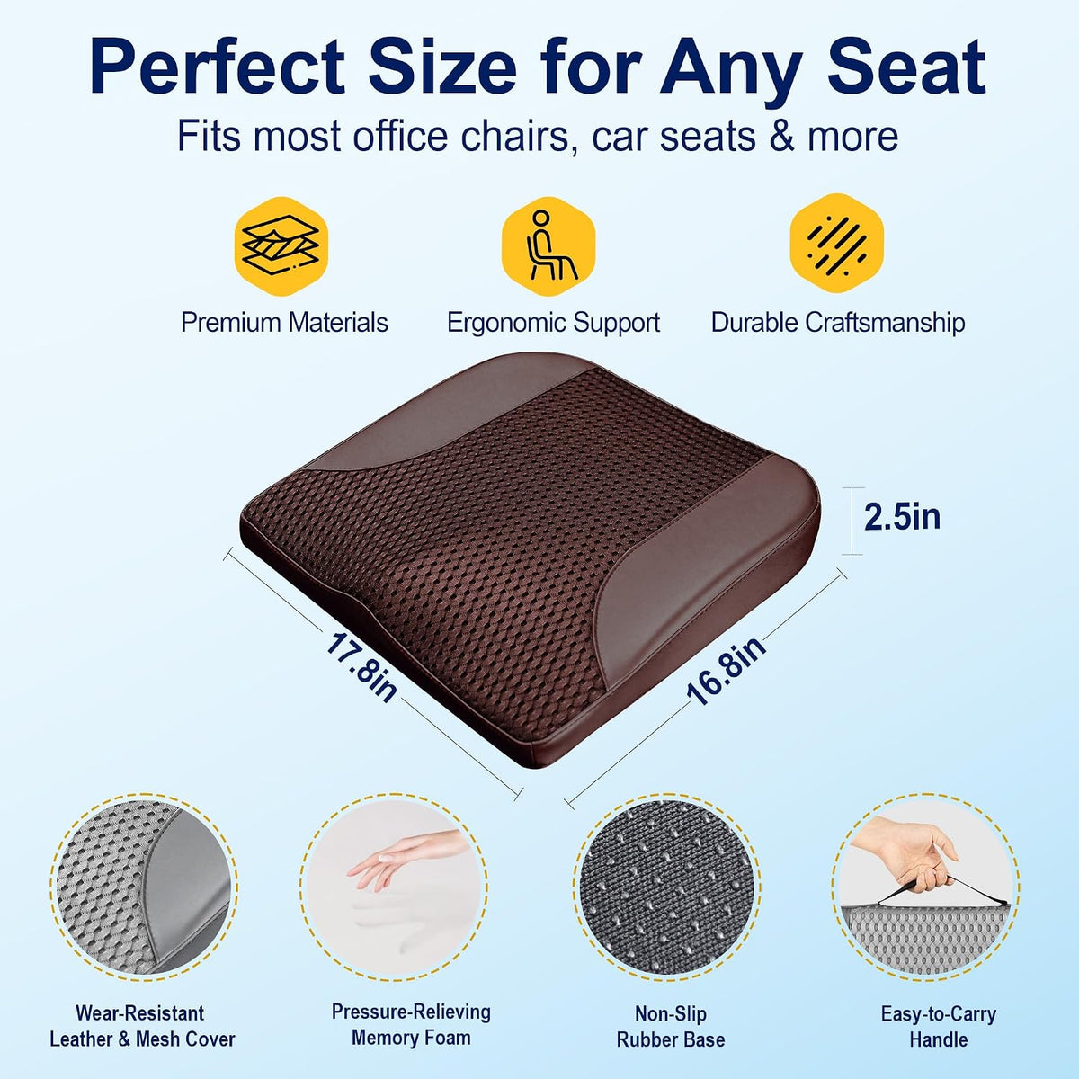 kingphenix Memory Foam Car Seat Cushion for Driving Comfort and Office Use