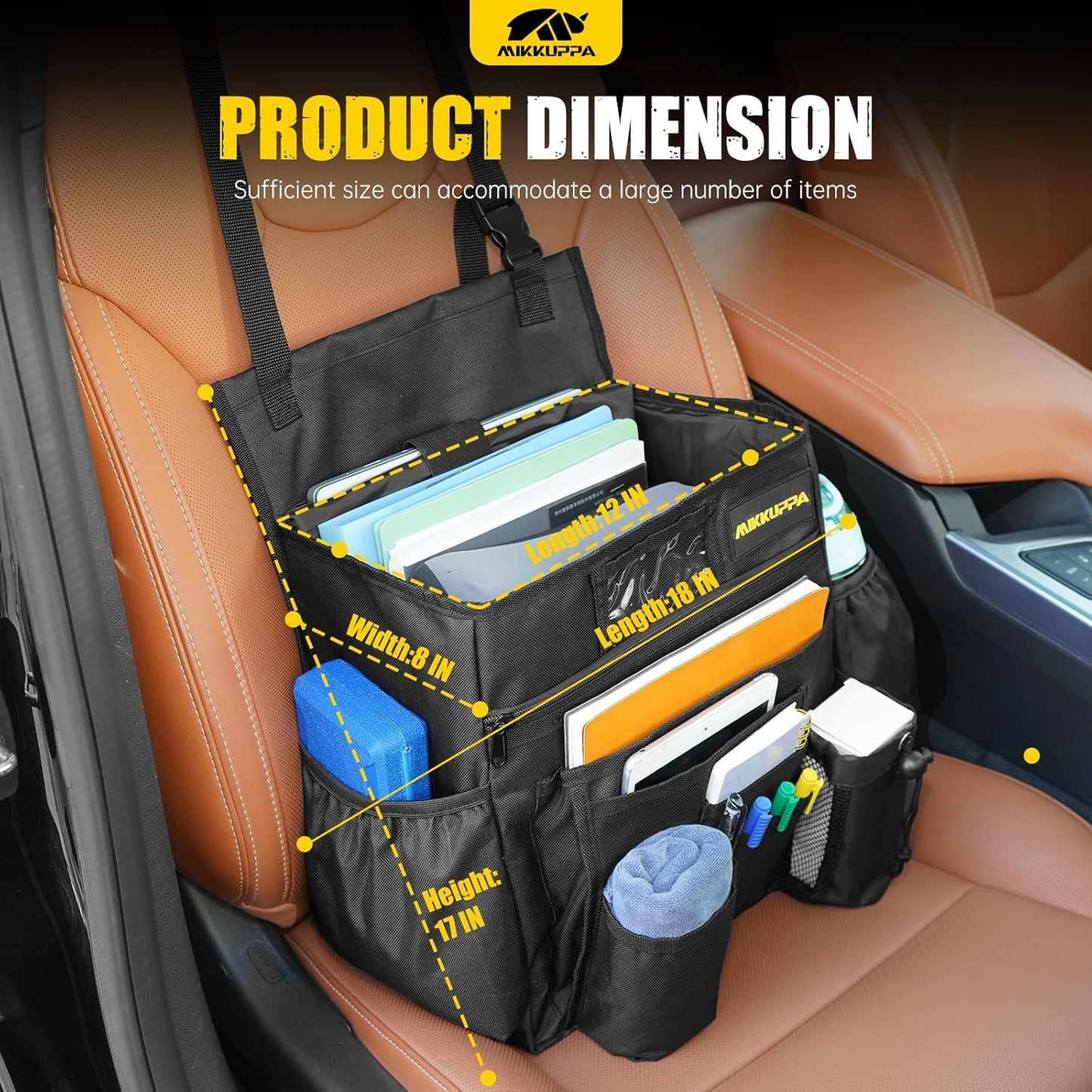 MIKKUPPA Car Front Seat Organizer - Upgraded Enlarged Passenger Seat Organizer with Dedicated Laptop Tablet Storage & Cup Holder, Suitable for Car File Organizer & Patrol Bag Law Enforcement