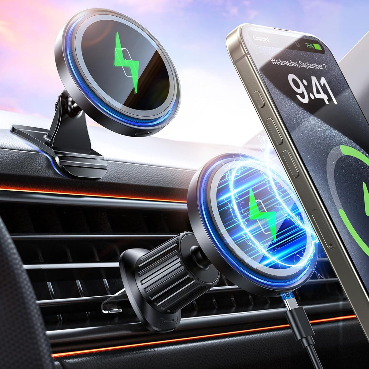 3 in 1 Magnetic Car Charger Mount 15W for iPhone 18-12 Pro Max