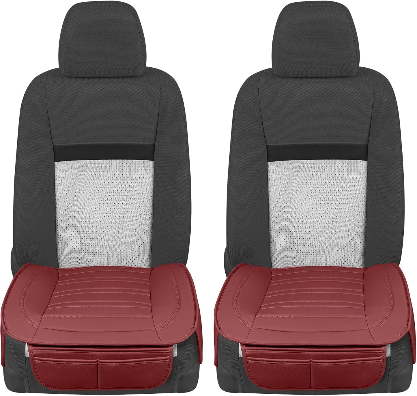 Motor Trend Faux Leather Front Seat Cover for Cars - Set of 2 Burgundy Front Car Seat Covers for SUV & Truck with Storage Pockets - Automotive Car Seats Cover Protector - Bottom Cushion Coverage Only