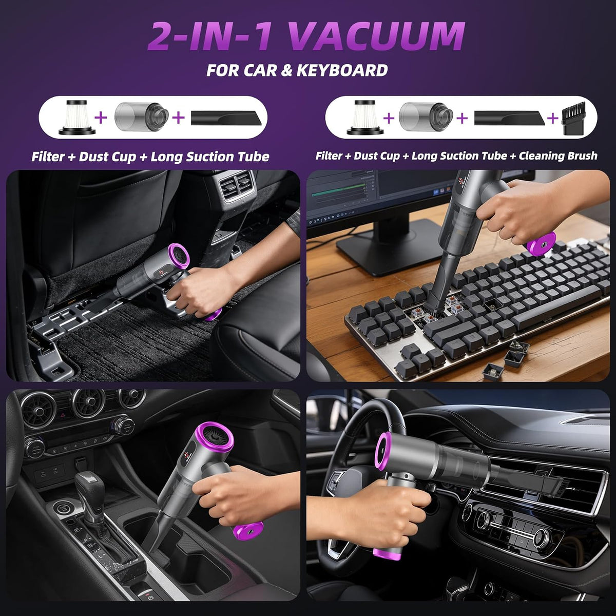 Car Vacuum 3 in 1 High Power Cordless Mini Vacuum Cleaner & Air Blower, 25000PA Suction 250000RPM Air Duster, 6000mAh Portable Handheld Small Vacuum Cleaner for Car Home Office