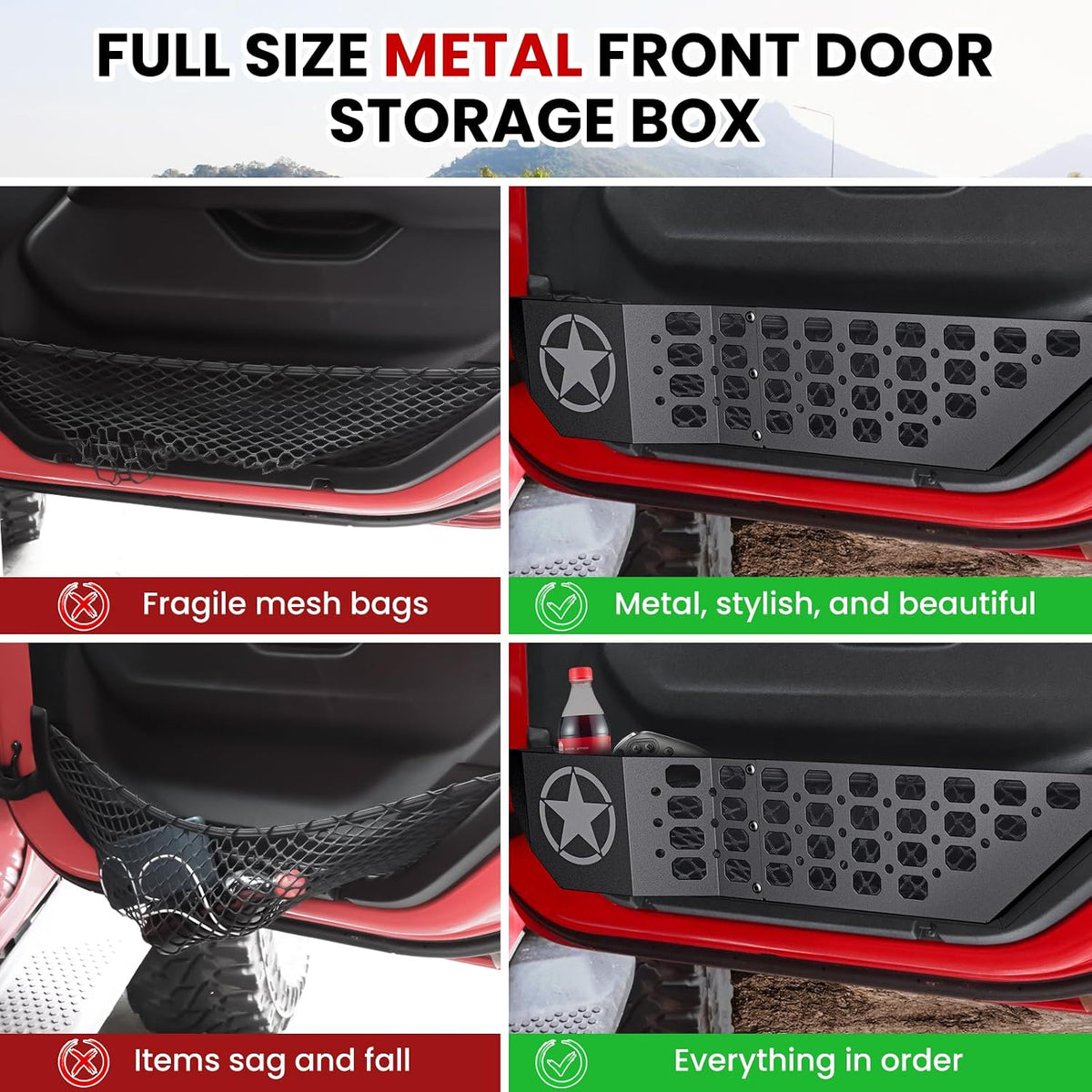 DIAMOOKY Metal Front Door Pocket Storage for Jeep Wrangler JL JLU 2018-2026