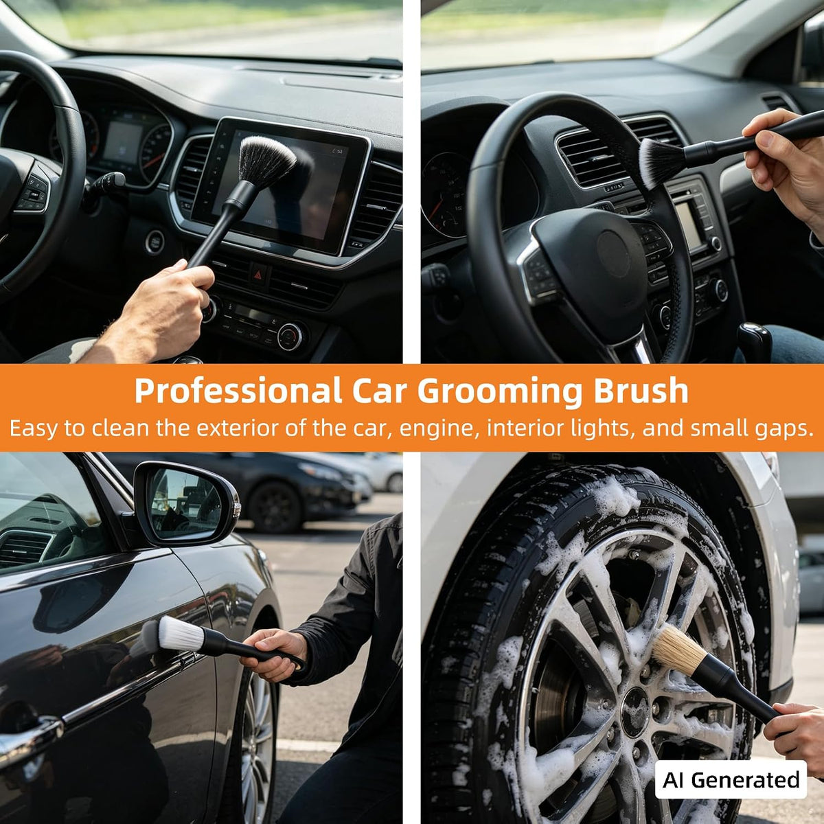 70" Car Wash Brush with Long Handle, 12-Inch Flow-Thru Soft Bristle Car Washing Brush, Wheel Brush, Microfiber Cleaning Mop, Mitt, Window Squeegee, Interior Cleaning Kit, Bag, for Car SUV Truck RV