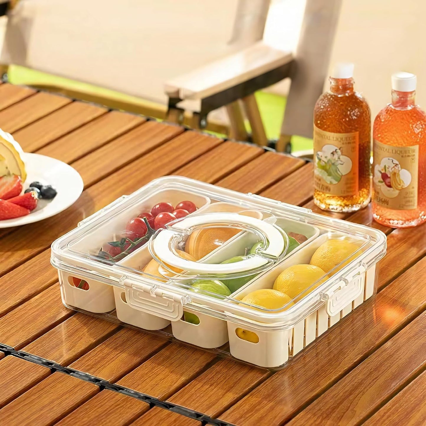 Divided Snackle Box with Lids Stackable Food Serving Tray for Fruit&Veggie Plastic Fridge Storage Container for Pantry Freezer Clear Snack Box for Meal Prep Candy Nuts Spice
