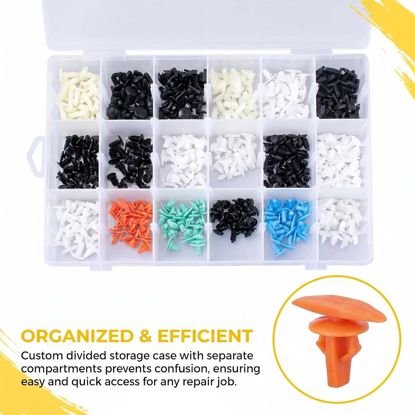 360Pcs Weatherstrip Retainer Clips Quick-Select Kit Assortment, Nylon Door Seal Fasteners, Compatible with Ford GM Chrysler VW Multiple Vehicles (Multicolor)