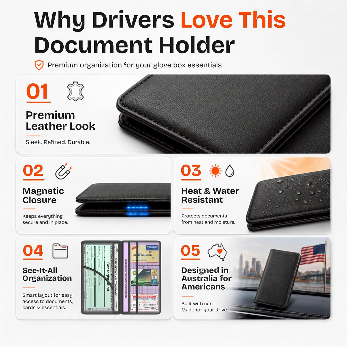 Car Registration and Insurance Card Holder,Black Premium PU Leather Folder