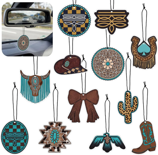 Faccito 12 Pcs Western Cowgirl Cowboy Car Air Fresheners Hanging Ornament
