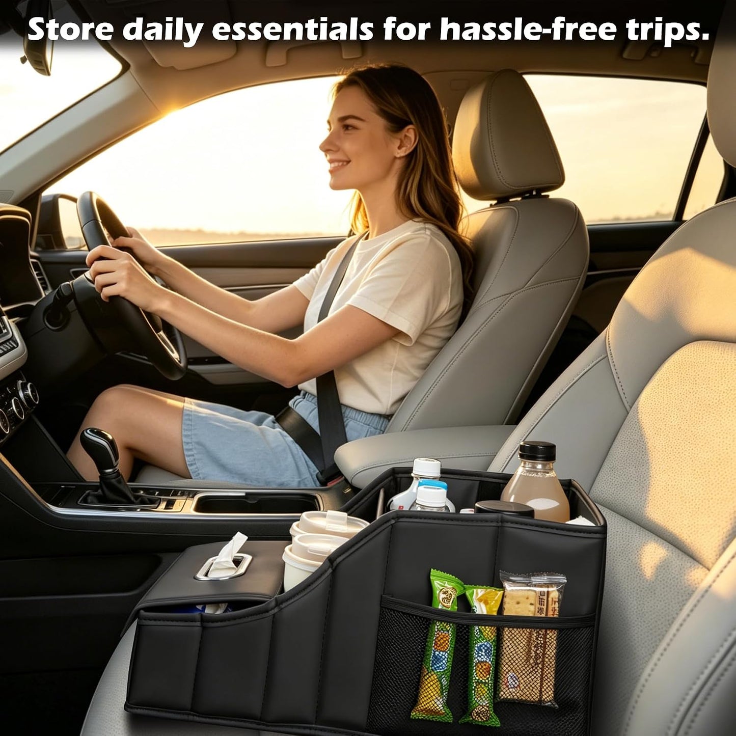 Car Seat Organizer Passenger Storage for Travel Kids Accessories | Collapsible Storages Compartments Mesh Pockets Car Caddy Basket for Front Back Seat Floor Trunk Organizers Kleenex Holder