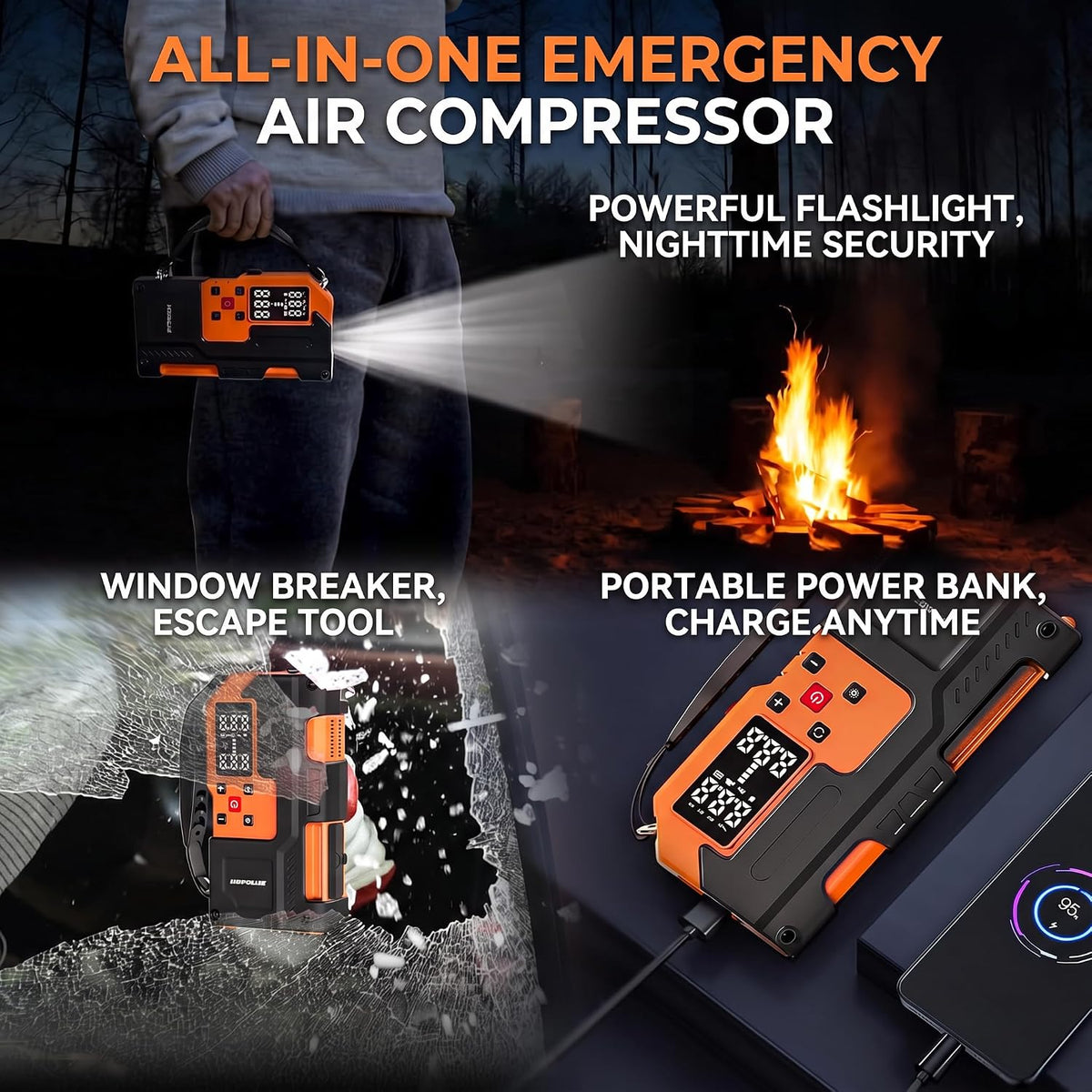 6000A 14.8V Car Battery Jump Starter with 150PSI Air Compressor
